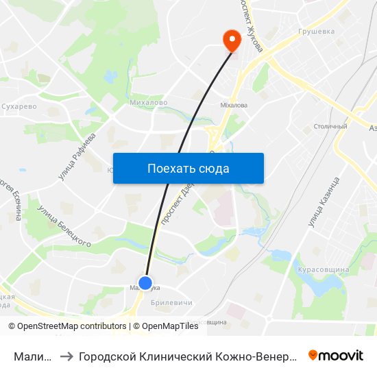 Малиновка to Городской Клинический Кожно-Венерологический Диспансер map