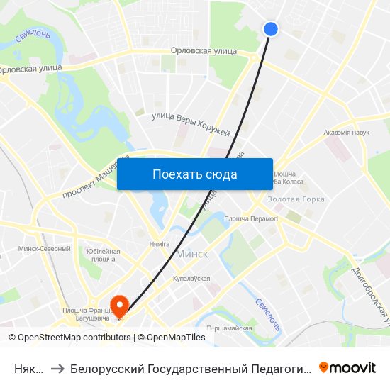 Някрасава to Белорусский Государственный Педагогический Университет Имени Максима Танка map