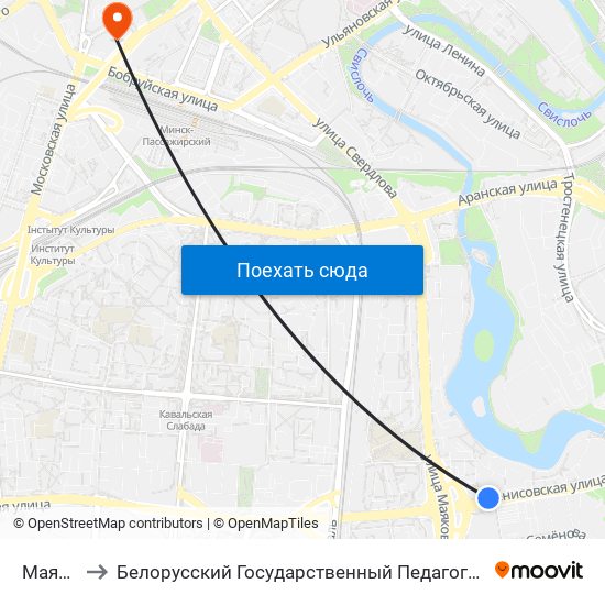 Маякоўскага to Белорусский Государственный Педагогический Университет Имени Максима Танка map