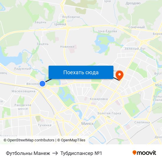 Футбольны Манеж to Тубдиспансер №1 map