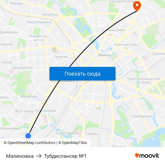 Малиновка to Тубдиспансер №1 map