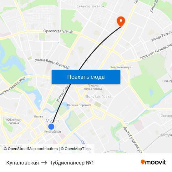 Купаловская to Тубдиспансер №1 map