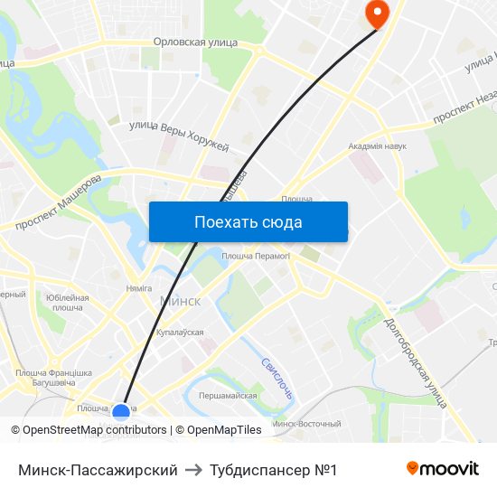 Минск-Пассажирский to Тубдиспансер №1 map