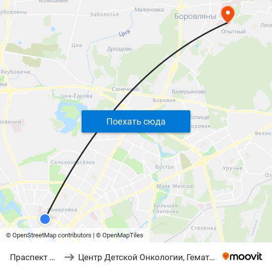 Праспект Машэрава to Центр Детской Онкологии, Гематологии И Иммунологии map
