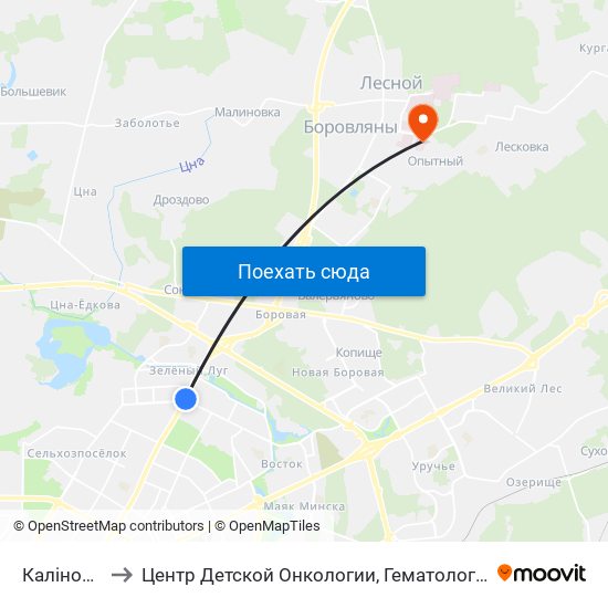 Каліноўскага to Центр Детской Онкологии, Гематологии И Иммунологии map