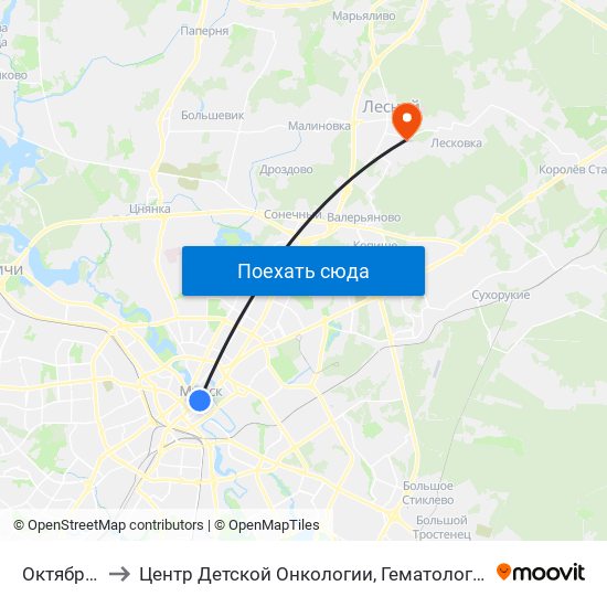 Октябрьская to Центр Детской Онкологии, Гематологии И Иммунологии map