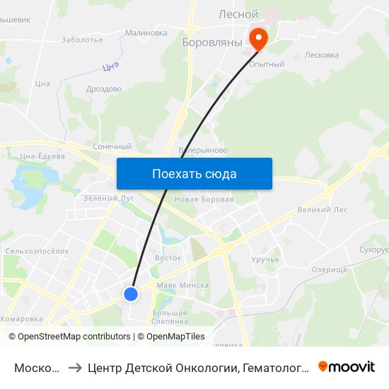 Московская to Центр Детской Онкологии, Гематологии И Иммунологии map