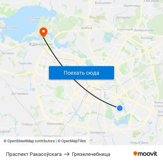 Праспект Ракасоўскага to Грязелечебница map