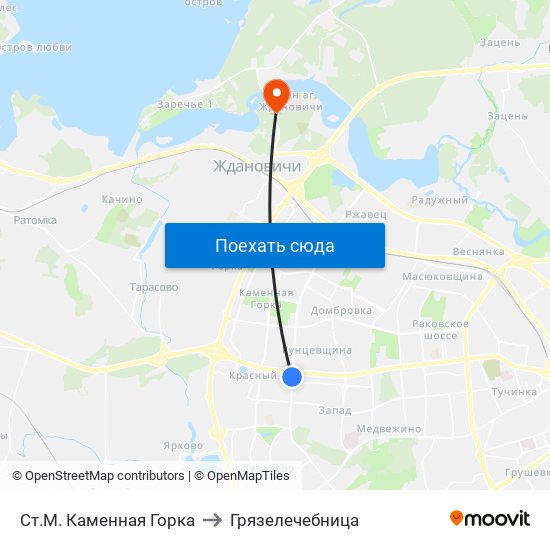 Ст.М. Каменная Горка to Грязелечебница map