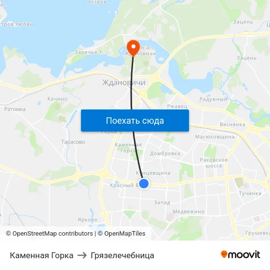 Каменная Горка to Грязелечебница map