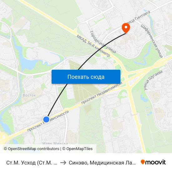Ст.М. Усход (Ст.М. Восток) to Синэво, Медицинская Лаборатория map