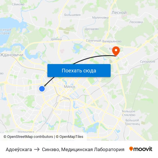 Адоеўскага to Синэво, Медицинская Лаборатория map