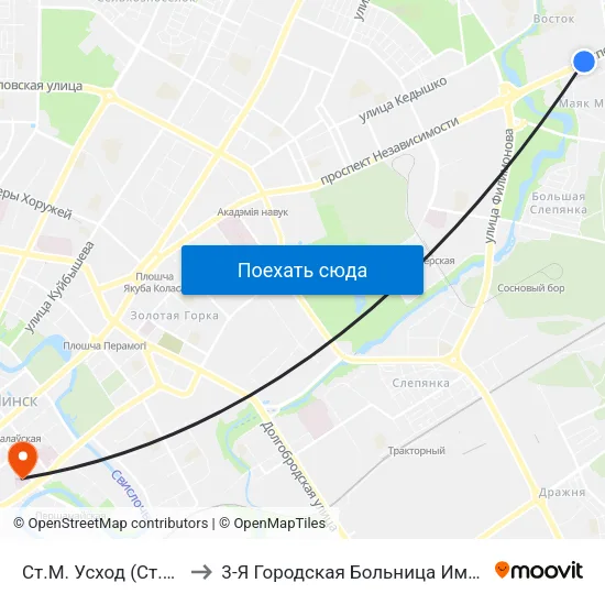 Ст.М. Усход (Ст.М. Восток) to 3-Я Городская Больница Имени Ев Клумова map