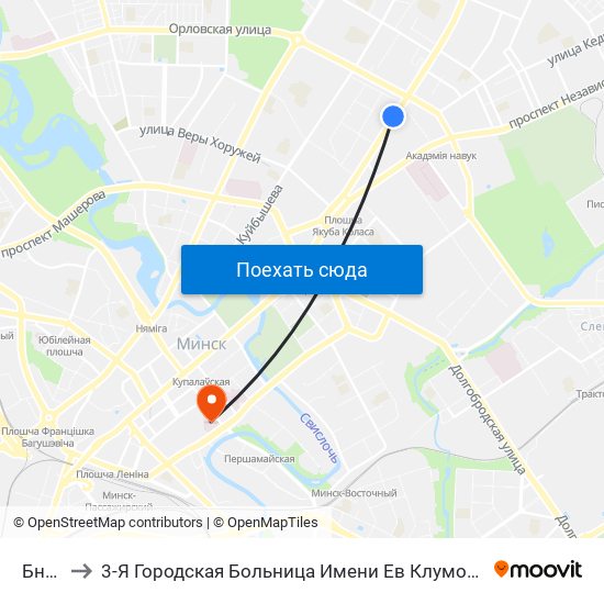 Бнту to 3-Я Городская Больница Имени Ев Клумова map