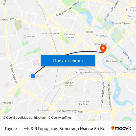 Грушевка to 3-Я Городская Больница Имени Ев Клумова map