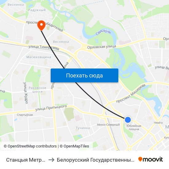 Станцыя Метро Фрунзенская to Белорусский Государственный Университет Физкультуры map