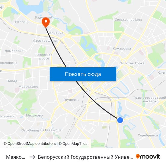 Маякоўскага to Белорусский Государственный Университет Физкультуры map