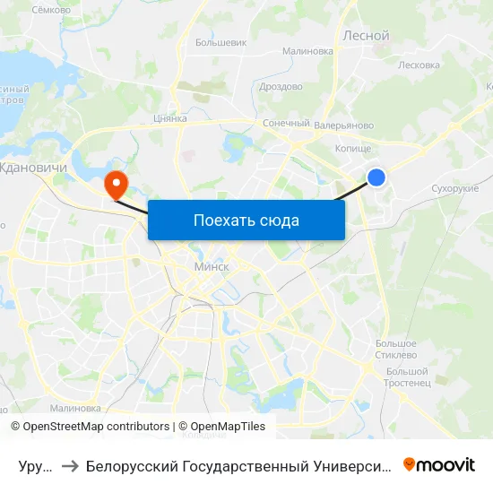 Уручье to Белорусский Государственный Университет Физкультуры map
