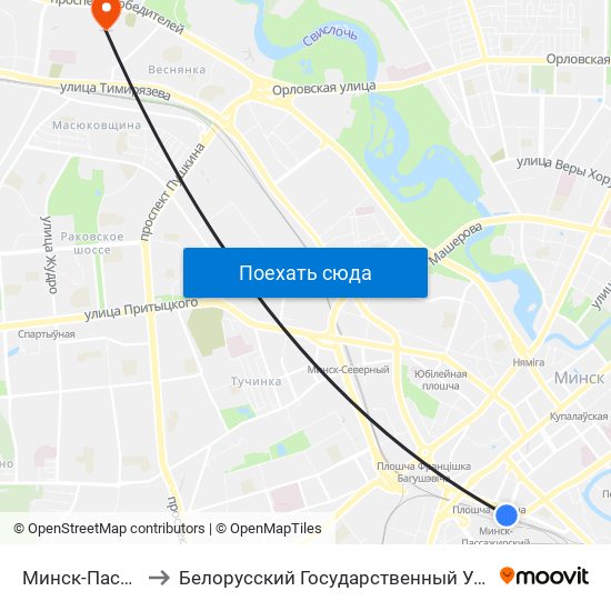 Минск-Пассажирский to Белорусский Государственный Университет Физкультуры map