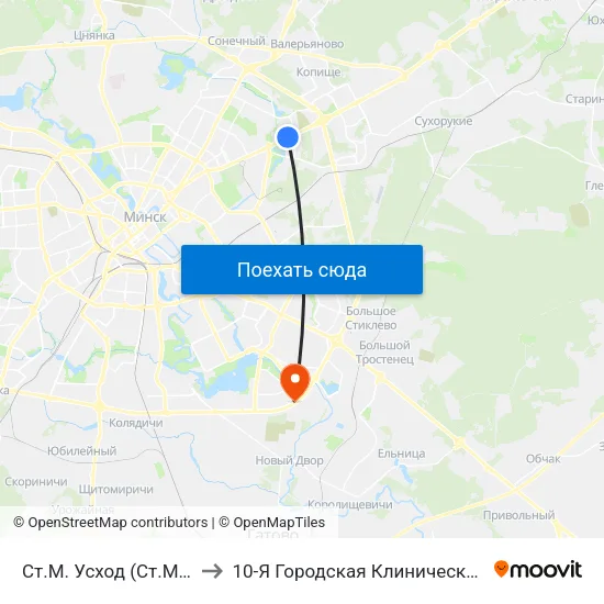 Ст.М. Усход (Ст.М. Восток) to 10-Я Городская Клиническая Больница map