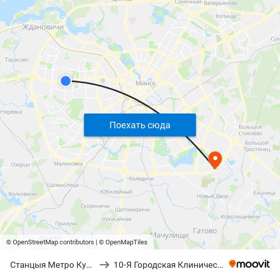 Станцыя Метро Кунцаўшчына to 10-Я Городская Клиническая Больница map