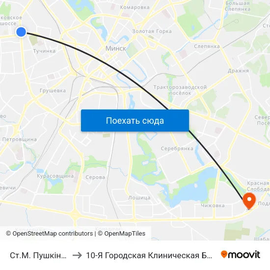 Ст.М. Пушкінская to 10-Я Городская Клиническая Больница map