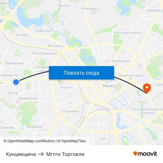 Кунцевщина to Мгптк Торговли map