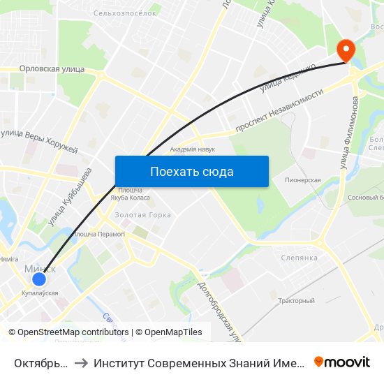 Октябрьская to Институт Современных Знаний Имени Широкова map