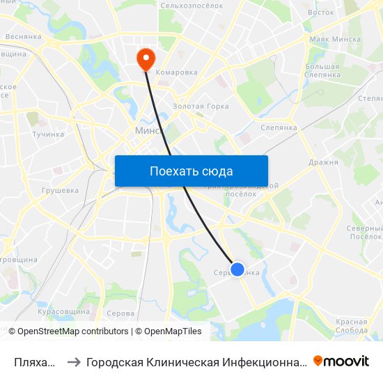 Пляханава to Городская Клиническая Инфекционная Больница map