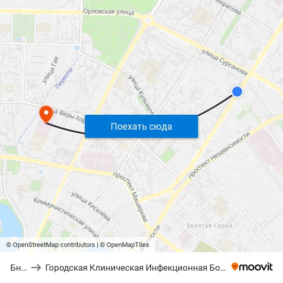 Бнту to Городская Клиническая Инфекционная Больница map