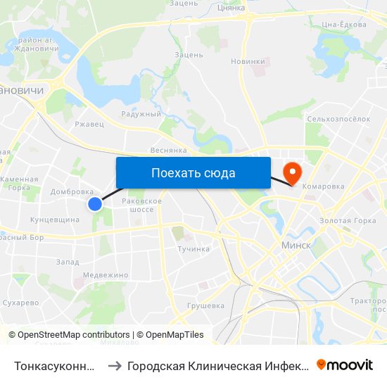 Тонкасуконны Камбінат to Городская Клиническая Инфекционная Больница map