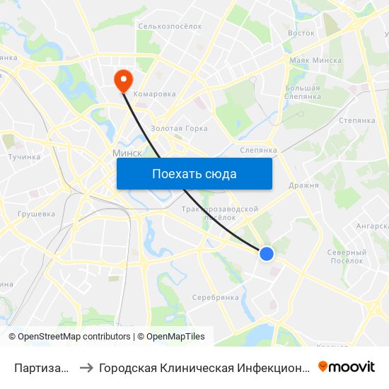 Партизанская to Городская Клиническая Инфекционная Больница map