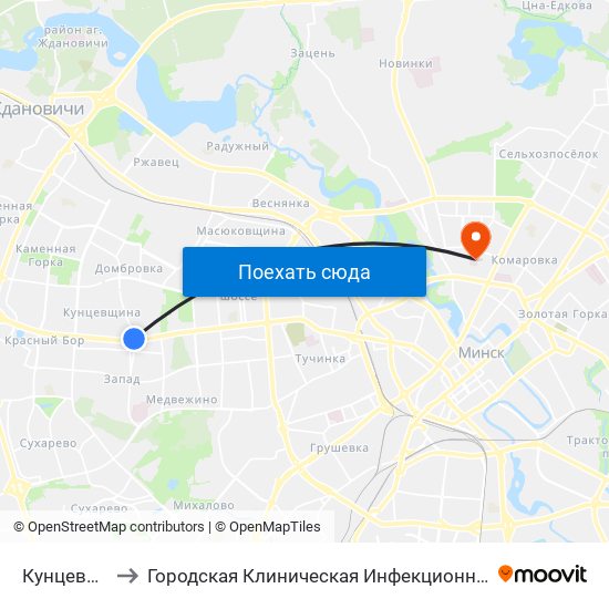 Кунцевщина to Городская Клиническая Инфекционная Больница map