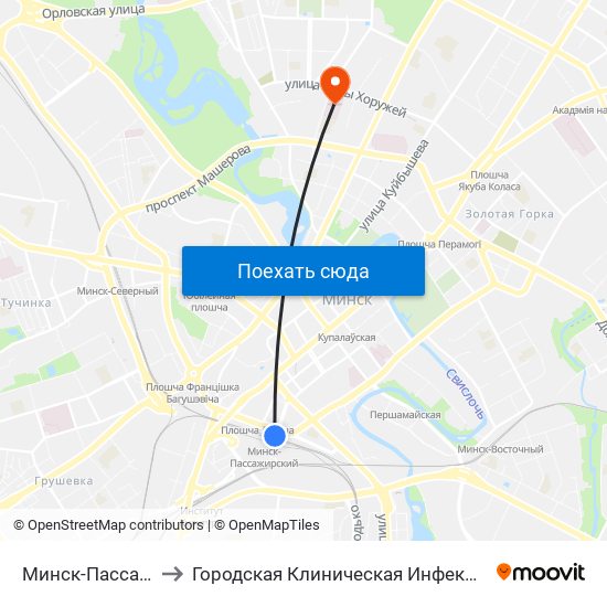 Минск-Пассажирский to Городская Клиническая Инфекционная Больница map