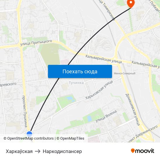 Харкаўская to Наркодиспансер map