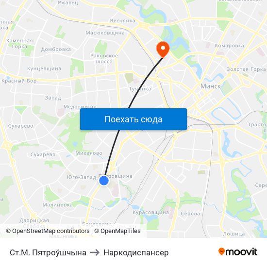 Ст.М. Пятроўшчына to Наркодиспансер map