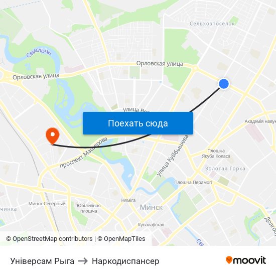 Універсам Рыга to Наркодиспансер map