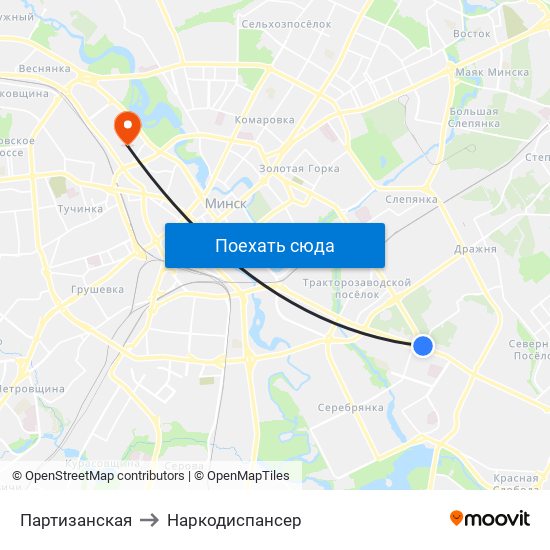 Партизанская to Наркодиспансер map