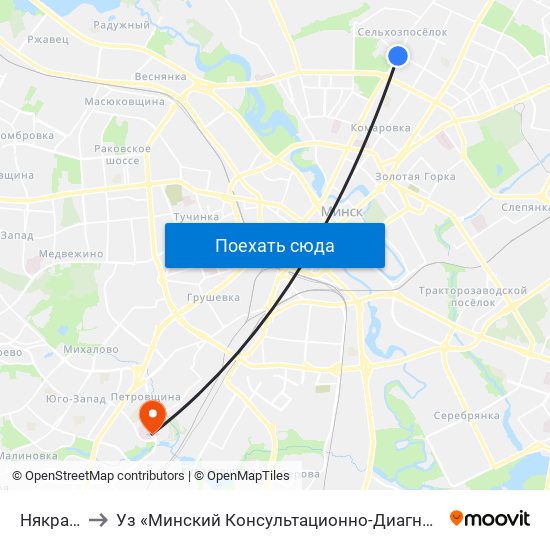 Някрасава to Уз «Минский Консультационно-Диагностический Центр» map