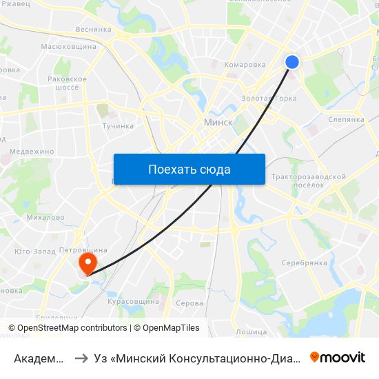 Академия Наук to Уз «Минский Консультационно-Диагностический Центр» map