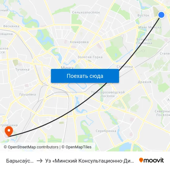 Барысаўскі Тракт to Уз «Минский Консультационно-Диагностический Центр» map
