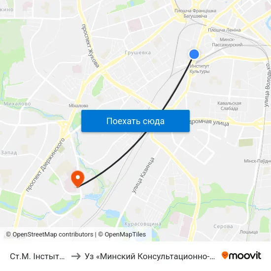 Ст.М. Інстытут Культуры to Уз «Минский Консультационно-Диагностический Центр» map