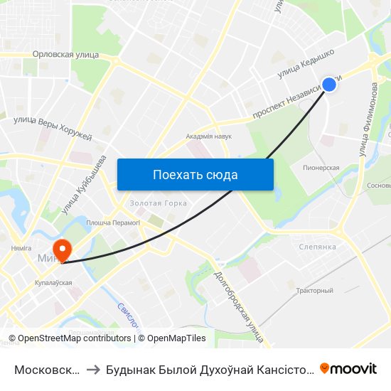 Московская to Будынак Былой Духоўнай Кансісторыі map