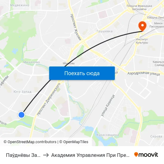 Паўднёвы Захад-2 to Академия Управления При Президенте Рб map