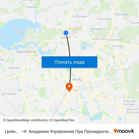 Цнянка to Академия Управления При Президенте Рб map