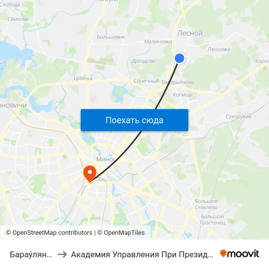 Бараўляны-6 to Академия Управления При Президенте Рб map