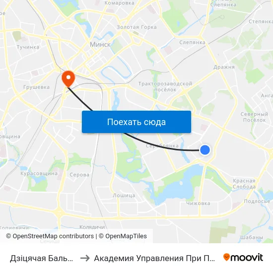 Дзіцячая Бальніца №4 to Академия Управления При Президенте Рб map