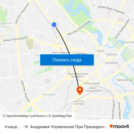 Ігнаценкі to Академия Управления При Президенте Рб map