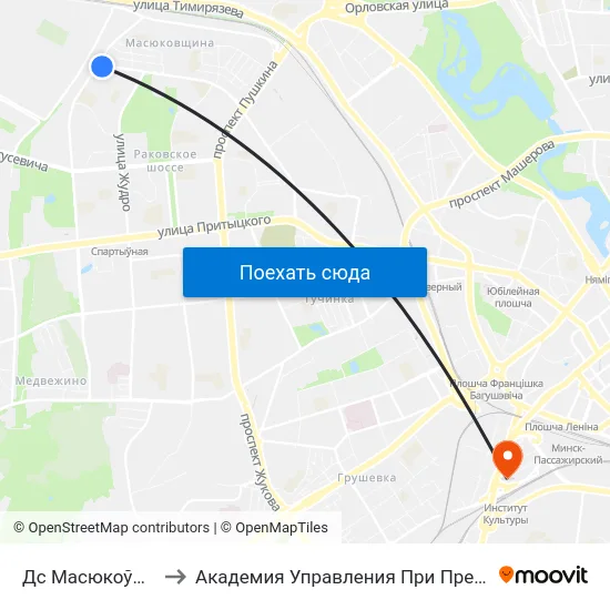 Дс Масюкоўшчына to Академия Управления При Президенте Рб map