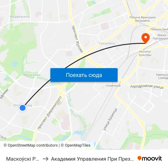Маскоўскі Рынак to Академия Управления При Президенте Рб map